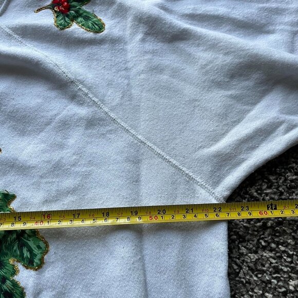 Vintage Hanes Sweater Womens XL White w/Cardinal & Christmas Tree 80s Winter - Picture 6 of 8